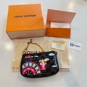 Louis Vuitton Damier Ebene 20 Christmas Animation Big Wheel Mini Pochette Rose